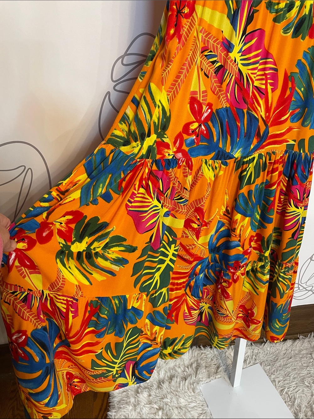 Tropical Print Orange Maxi Dress - Sleeveless V-Neck - Picture 5 of 6